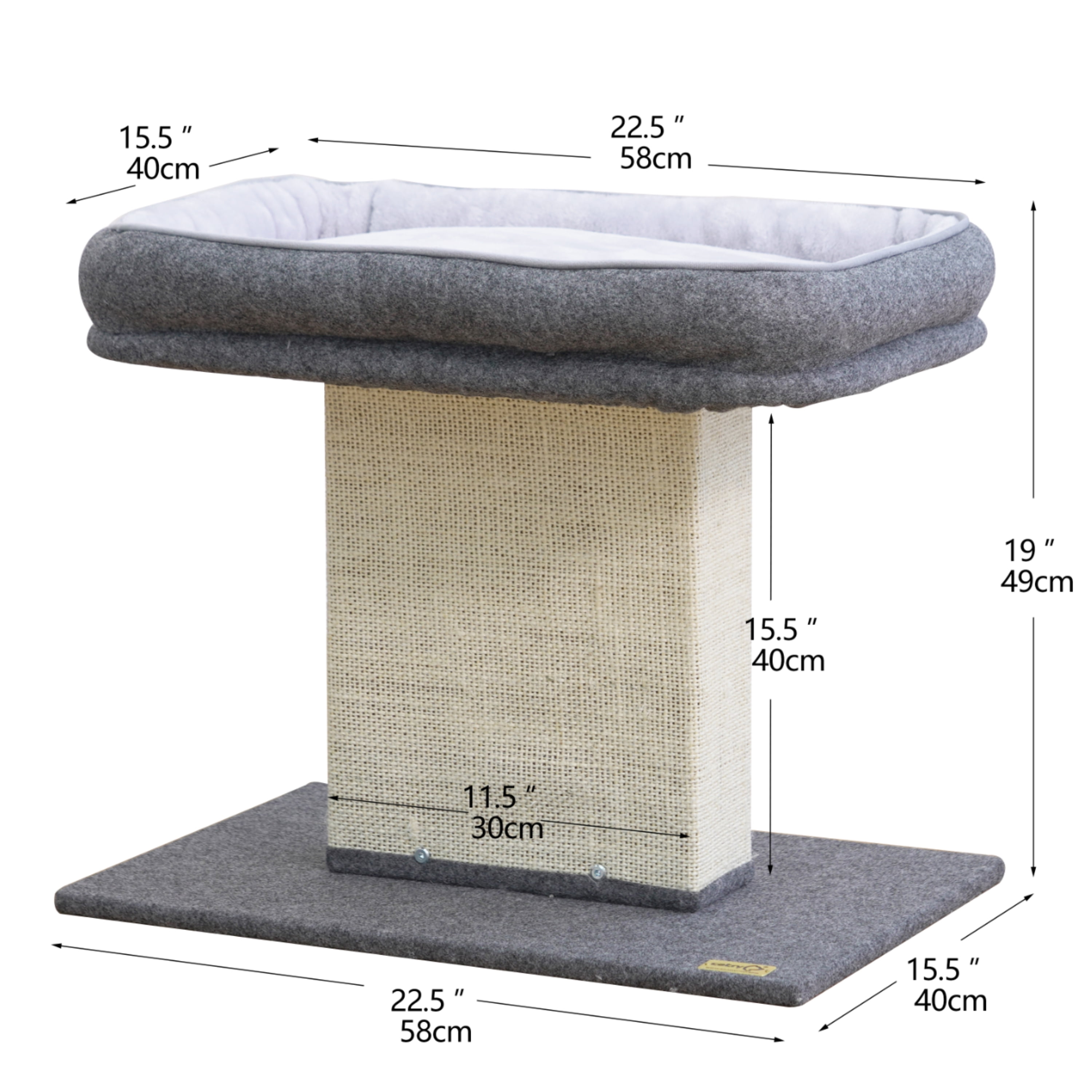 Catry Minimalist Durable Cozy Cat Trees with Soft Felt Sisal Scratching Post, Grey
