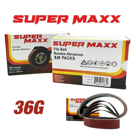 Super Maxx Expander Wheel Kit / Sanding Belts 36G, 50G, 60G, 80G,120G Product: 36GRIT - Pack of 10
