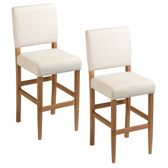 Natural White Sand Upholstered Bar Stool with Wood Base, Set of 2, 40-43 in. Counter Height