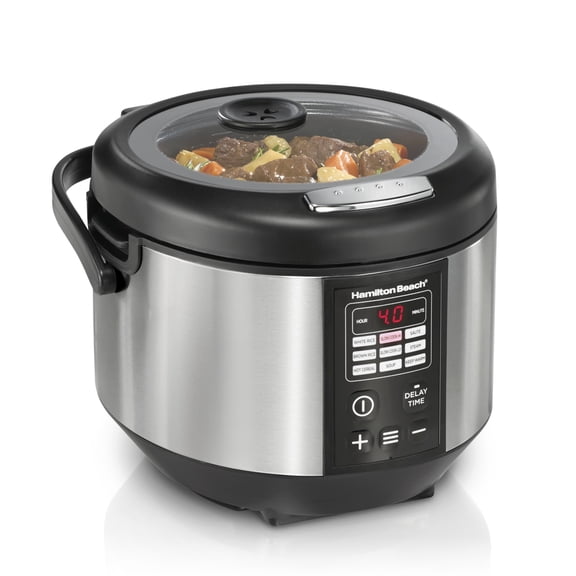 Hamilton Beach Stay or Go 4.5 Quart Multi Cooker, Rice Cooker, Slow Cooker, Steamer, Easy Digital Controls, Nonstick Pot, Black and Stainless Steel