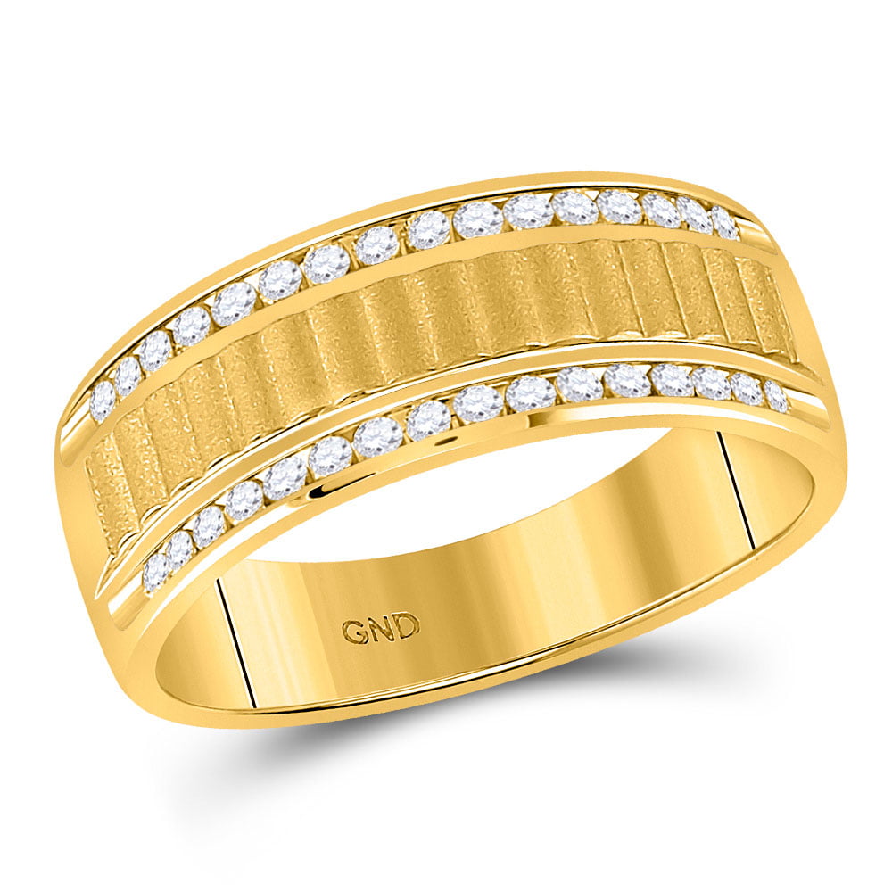GnD 14kt Yellow Gold Mens Round Diamond Double Row Matte