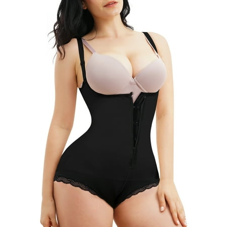 

Irisnaya Women s Latex Waist Trainer Bodysuit Slim Full Body Shaper Zipper Shapewear Open Bust Corset Faja Corset Lace Panty(Black X-Large)