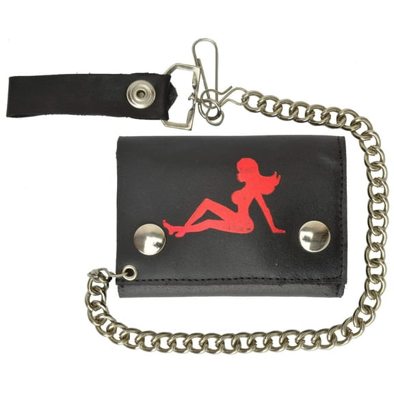Genuine Leather Woman Silver Imprint Biker Chain Trifold Wallet 946-25 (C)