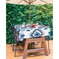 thumbnail image 3 of Boanket Outdoor Tablecloth with Umbrella Hole for Patio/Picnic/Party/Camping, Boho Blue Waterproof Table Cloth Rectangle Table Cover Washable, Traditional Aztec Ethnic Geometric Morocco (54"x 80"), 3 of 7