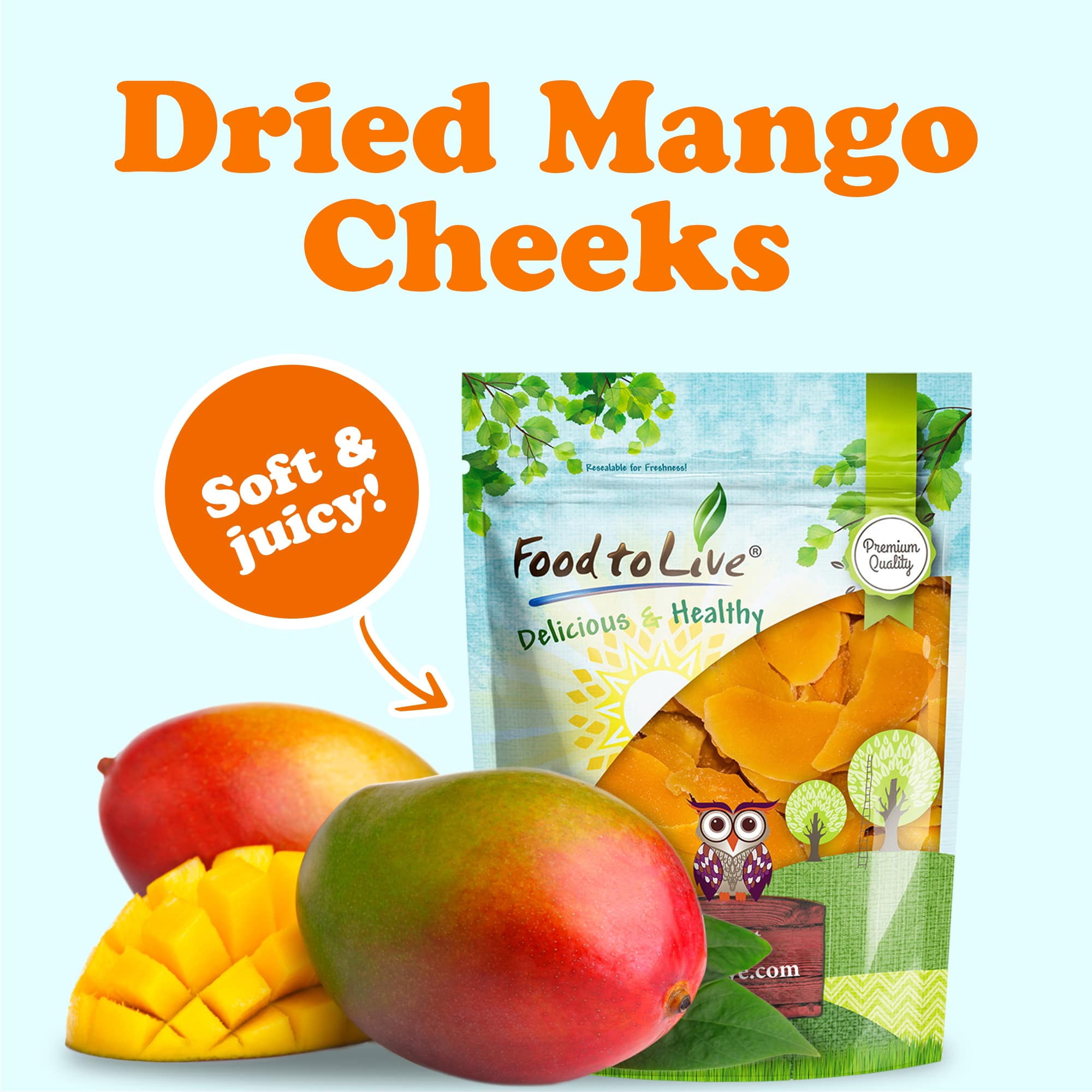 Dried Mango Cheeks, 3 Pounds – Unsweetened, Unsulfured, Preservative-Free. Naturally Gluten-Free.
