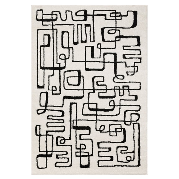 ROW by Oriental Weavers Quinn QUI11 - Machine Woven Area Rug - 2' x 7' - in Beige/ Black - Modern Style Hallway, Entryway, Kitchen, Bathroom Rug