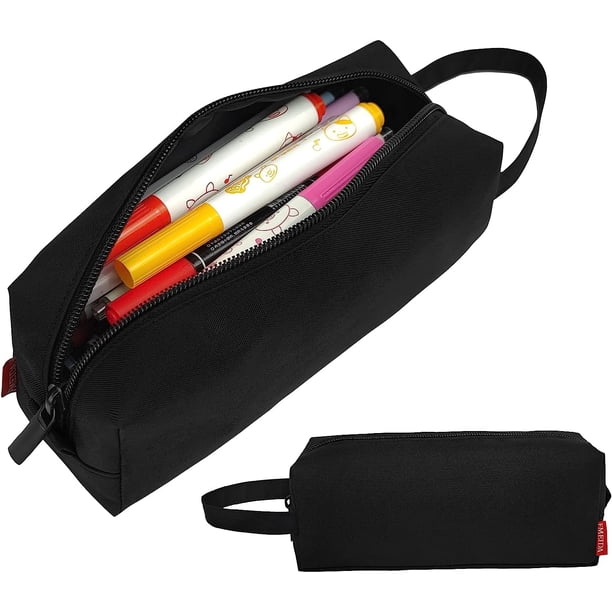 Estuche negro para lápices, bolsa de lápices de gran capacidad con asa, estuches para lápices con cremallera, bolsa portátil para guardar lápices, soporte para bolígrafos, papelería minimalista, organ