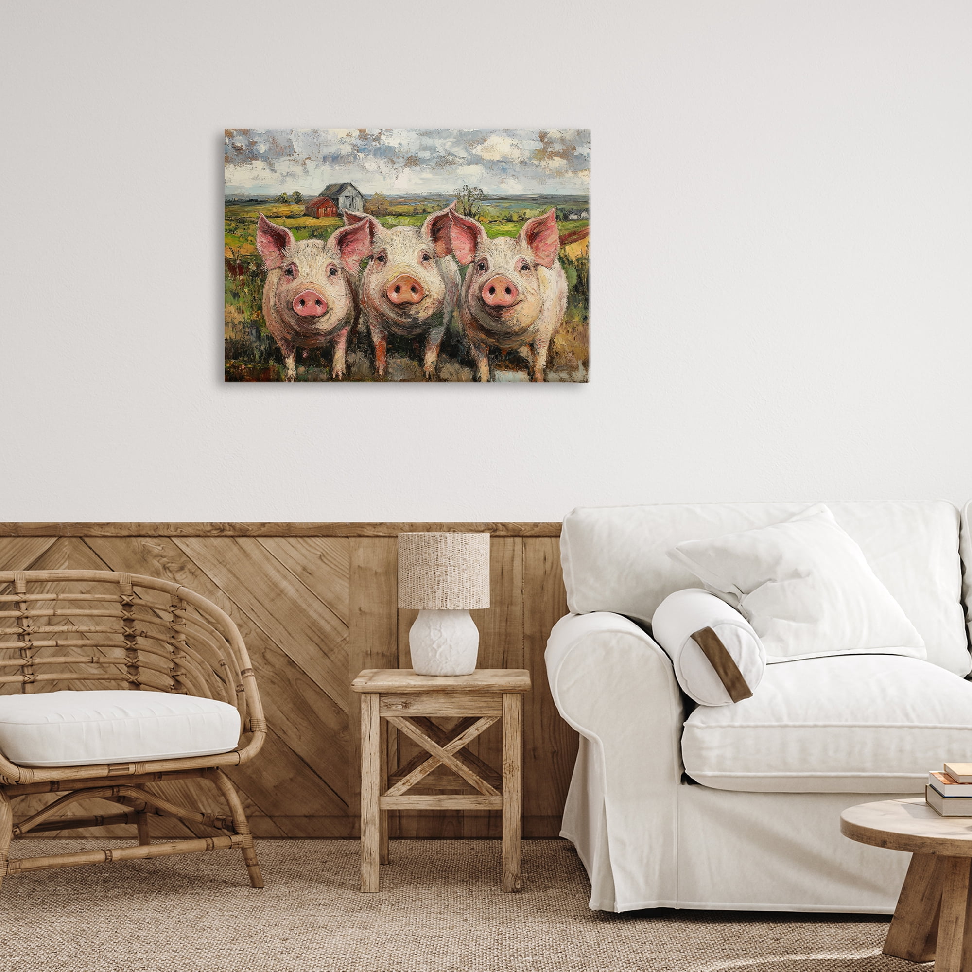 Stupell Industries Classic Barnyard Pigs in Countryside Canvas Wall Art, design by Petal Prints Design