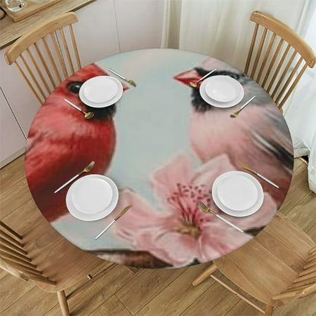 

Patifu Birds Tree Branch Pink Flowers Round Tablecloth 100% Polyester Stain-Resistant Washable Ideal for Indoor Outdoor Events Home Kitchen Parties Holiday Dinner Tablecloths 54 -58