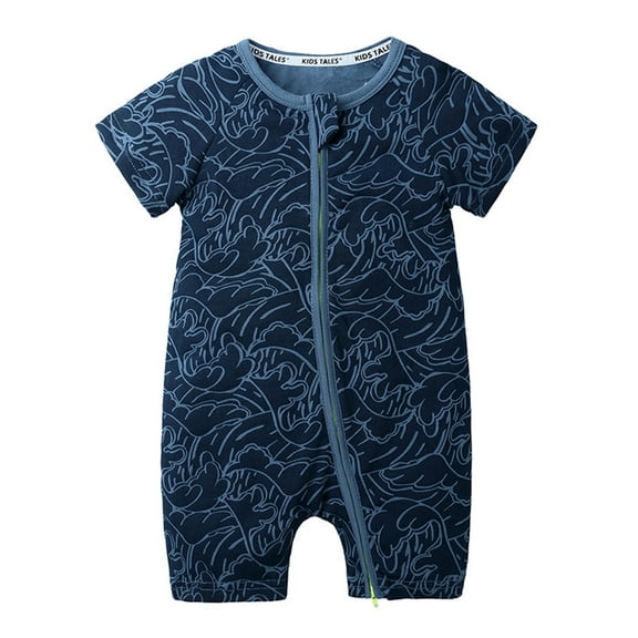 Luxalzxs Baby Boys Girls Cotton Short Sleeve Graphic Print Zipper Rompers Bodysuit Infant 2-Way Zippers Comfy Summer Jumpsuit Pajamas
