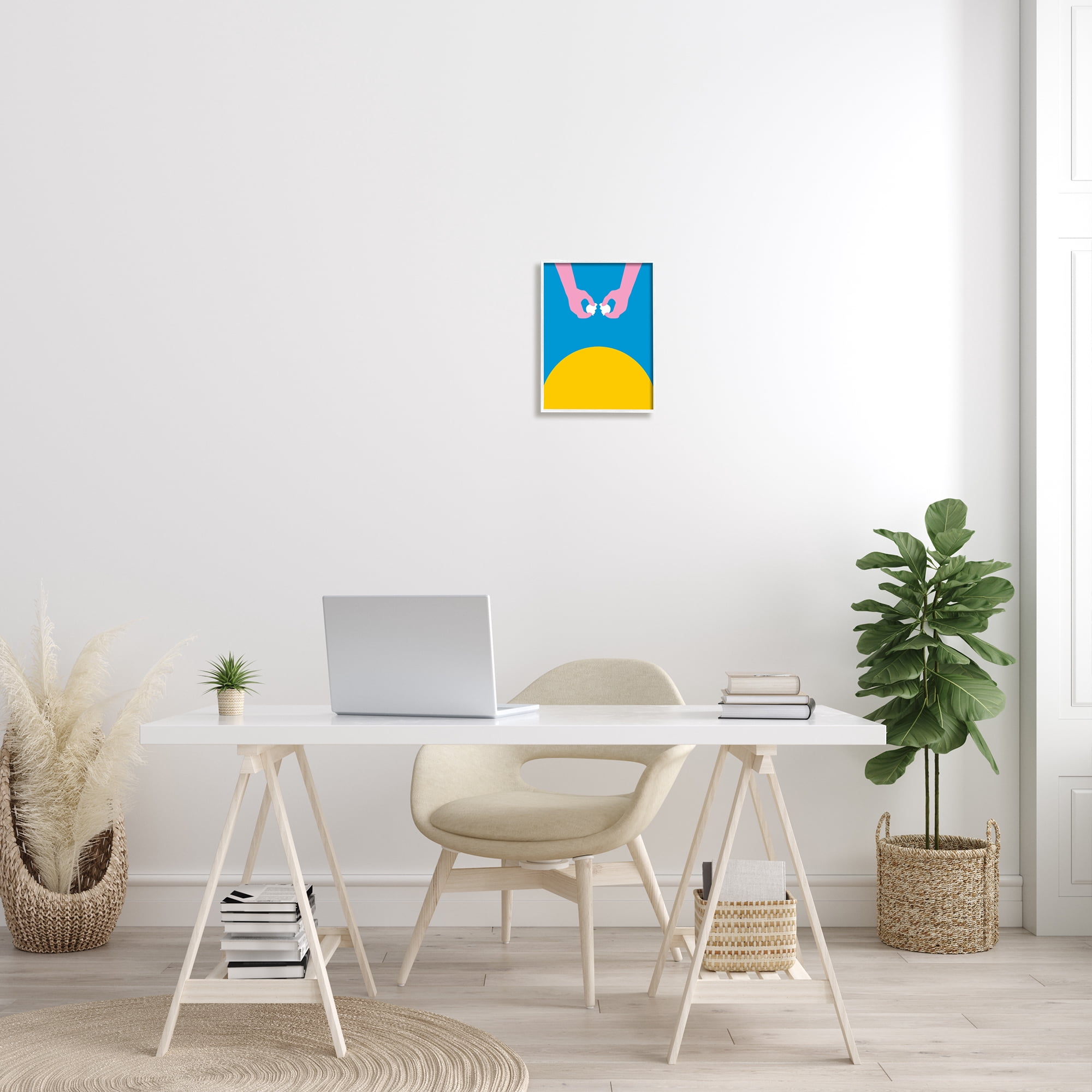 Stupell Industries Sun Rise Breakfast Pink Hands Cracking Eggs Abstract Painting White Framed Art Print Wall Art, 11 x 14