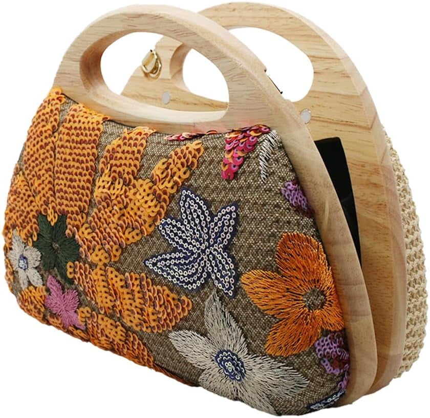 CAILDANL Straw Clutch Handbags Women Beach Crossbody Hand-woven Summer Purse Wallet Top handle Evening Bag for Wedding Party