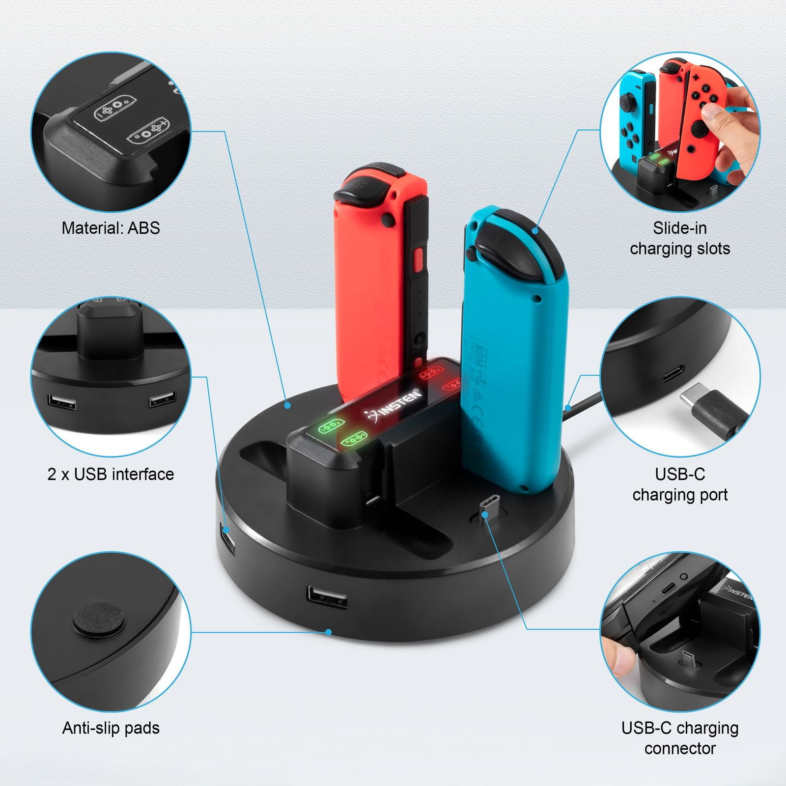 Insten Charging Dock Station For Nintendo Switch & Oled Model Joycon  Controller Charger With Usb Port, 2 Game Card Holder Slots : Target