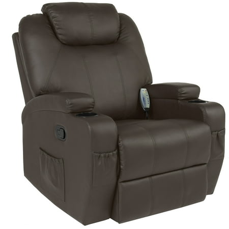Best Choice Products Executive Faux Leather Swivel Electric Massage Recliner Chair w/ Remote Control, 5 Heat & Vibration Modes, 2 Cup Holders, 4 Pockets, (Best Chairs Kersey Upholstered Swivel Glider Recliner)