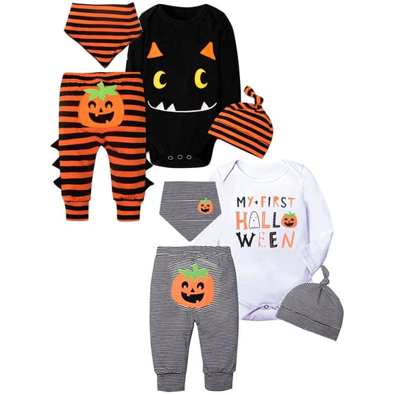 WIBACKER My First Halloween Newborn Baby Bodysuit Pants Bib and Hat 4 Piece Cotton Outfit Set Infant Baby Boys' Costumes