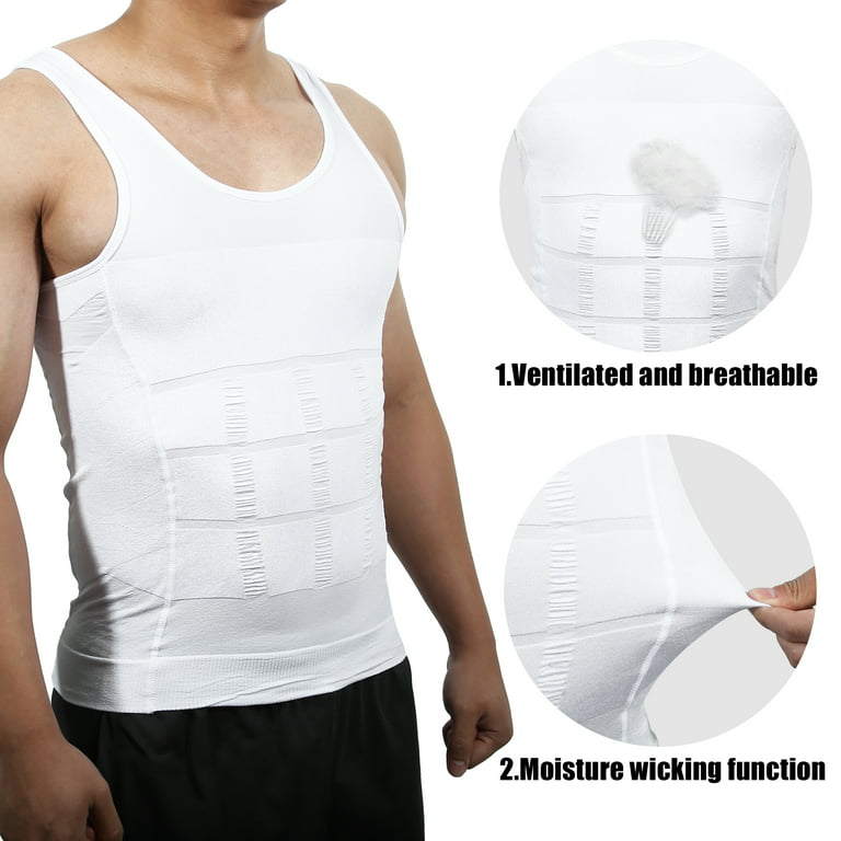 Unique Bargains Men Body Slimming Tummy Shaper Underwear Stretch Shapewear  Waist Girdle Shirt Nylon White XXL
