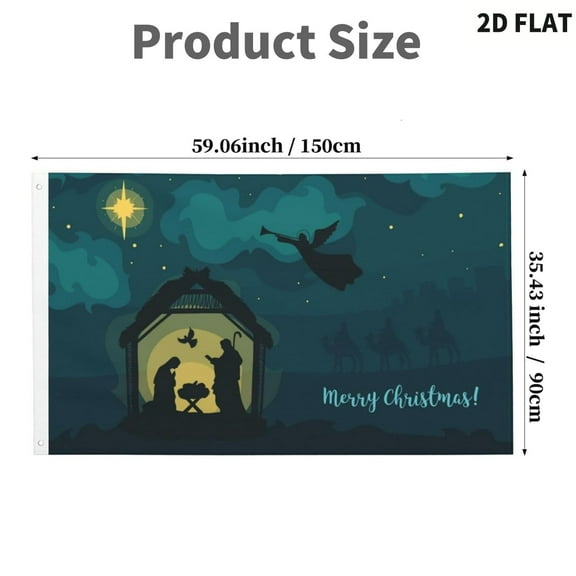 Christian Nativity Scene Flag - Happy Nativity Outdoor Decoration with Joseph, Mary, Jesus - All-Weather Polyester Lawn Banner for Christmas Yard, Church, Home - Easy Hang Christmas Banner
