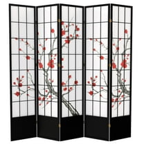 Oriental Furniture 7 Ft Tall Cherry Blossom Shoji Screen, Black, 5 panel, shoji screen, shoji paper, traditional