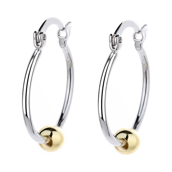 Two-Tone Gold Bead Hoop Earrings