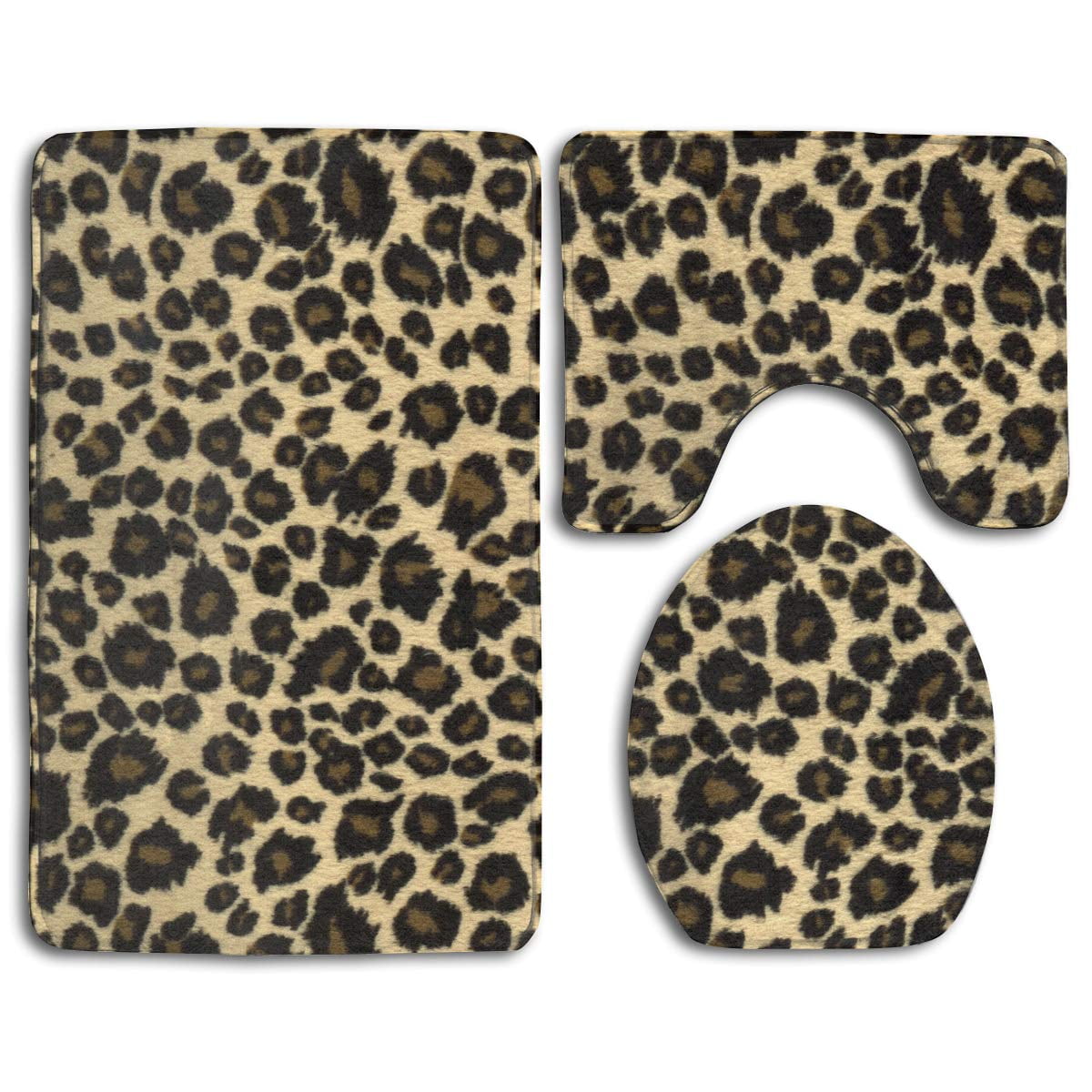 CHAPLLE Black and Gold Leopard 3 Piece Bathroom Rugs Set Bath Rug