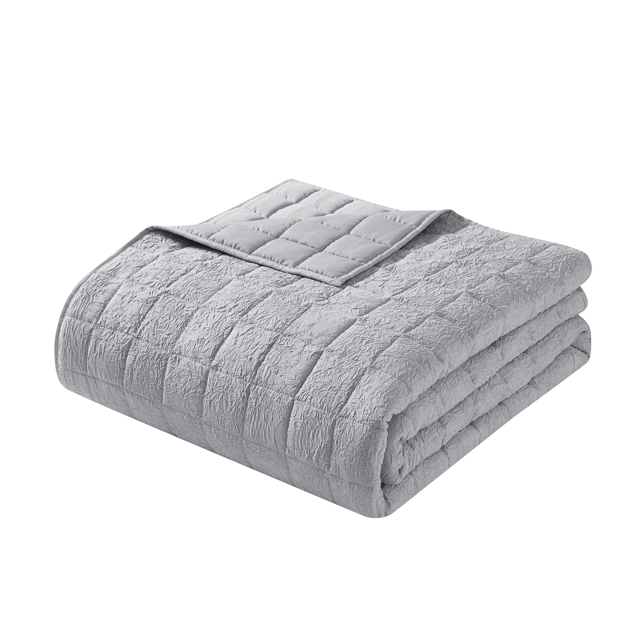 Mainstays Solid Textured Box Crinkle Quilt, Silver, Full/Queen, Soft Wash Microfiber, All Ages