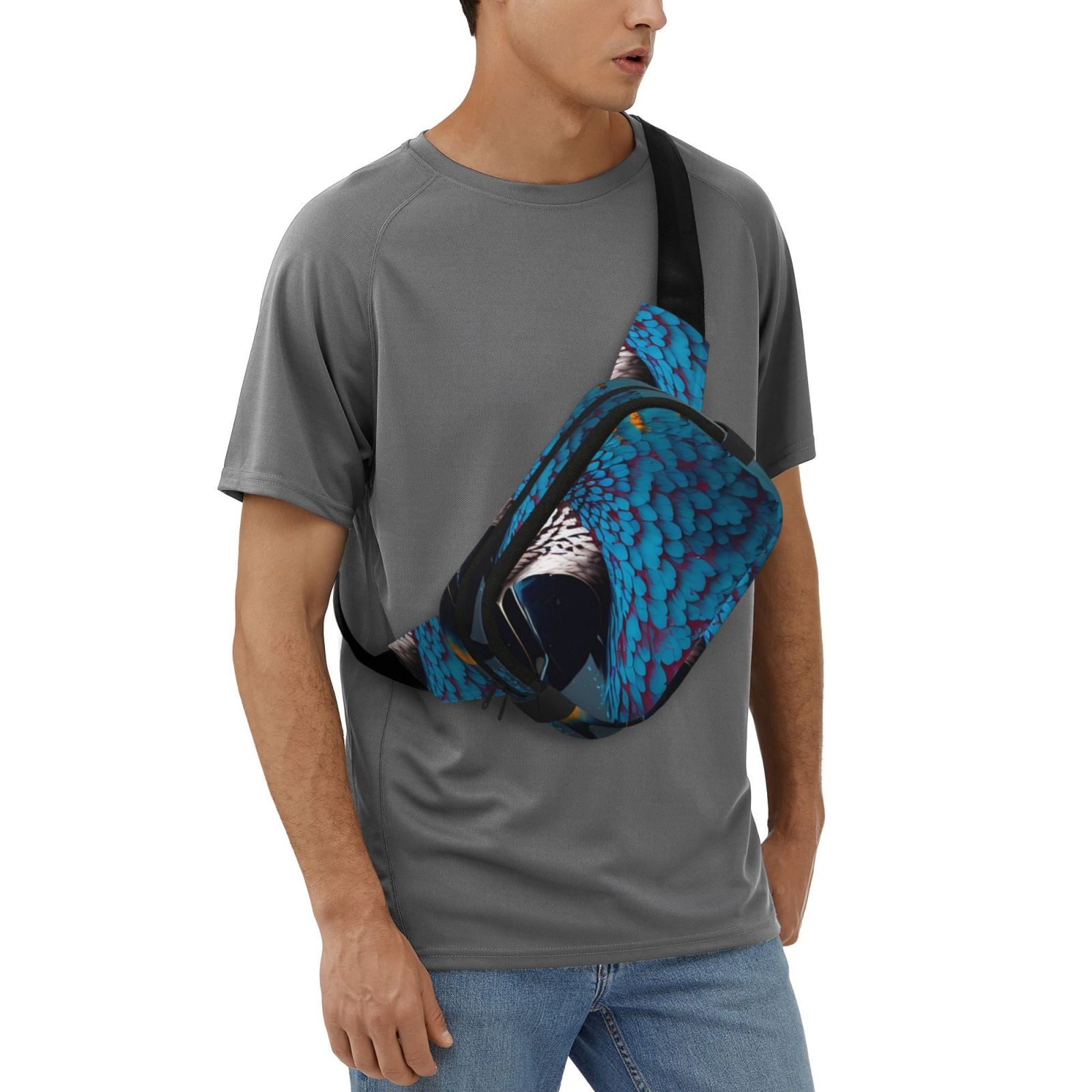 Picia Modern Style Blue Parrot Print Square Double-Layer Waist Bag Mini Adjustable Waist Belt Bag Exercise Running Travel Hiking