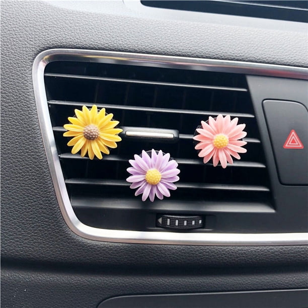 Juego de 3 adorables clips de margaritas para coche, accesorios de ventilación de coche con flores glamorosas, adorables interiores de coche, decoraciones de coche, regalos para niñas y mujeres