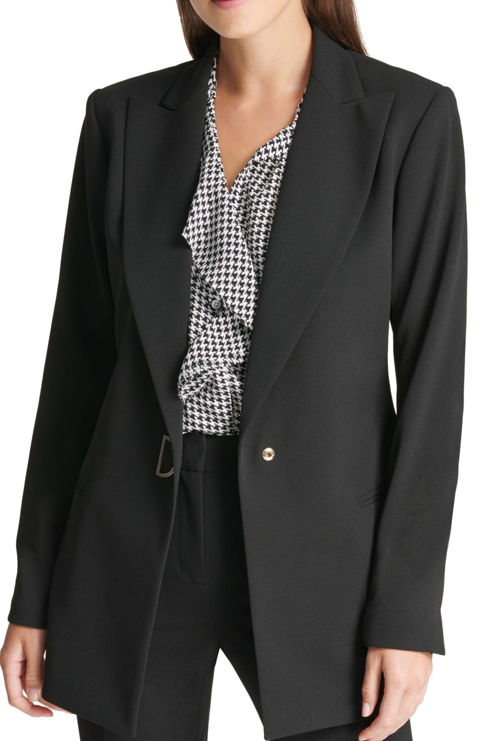 DKNY Women's Blazer One Button Peaked Lapel Hardware 2