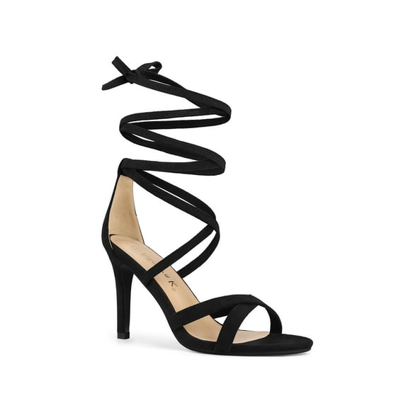 BLISSFUL STEP Women's Lace Up Heel Stiletto High Heels Sandals Black 9