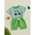 thumbnail image 4 of Toddler Baby Boys Summer Shorts Set 3 6 12 18 24 Months 2T 3T Golf Cart Patch Striped Short Sleeve Round Neck Tops Elastic Waistband Shorts, 4 of 9