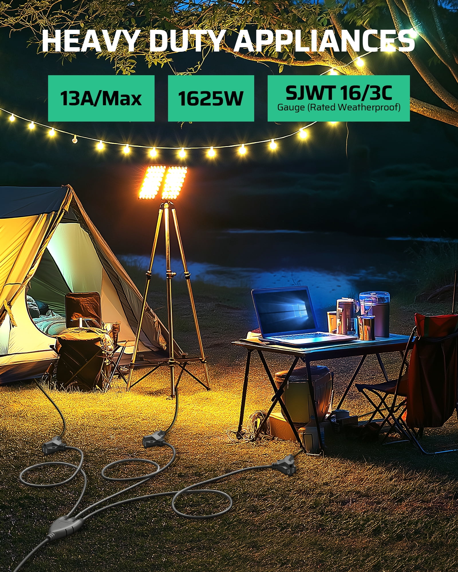 DEWENWILS 25FT (7+6+6+6) Outdoor Extension Cord for Outside with 6 Outlets, Extension Cord Outdoor for Halloween Christmas Landscape Lighting, 16 AWG SJTW