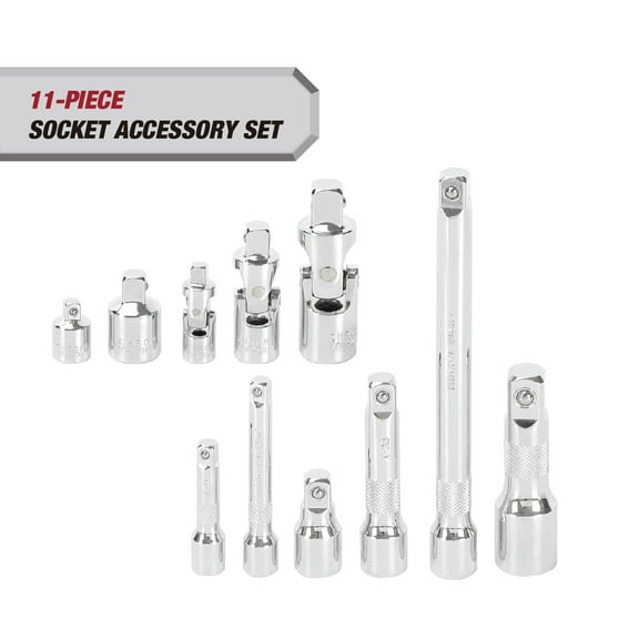 Hyper Tough 11-Piece Socket Accessory Set for 1/4-in, 3/8-in, and 1/2-in Drives