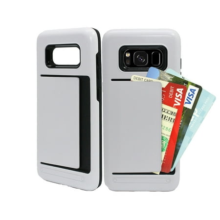 Brand New Armor Rugged Case with Dual Layer Design and Card Clip Holder for Samsung Galaxy S8 Plus (WHITE) - Non Retail