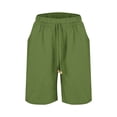 thumbnail image 3 of Women's Cotton Linen Elastic Waist Shorts with Drawstring and Side Pockets, Casual Solid Color Mid-Length Summer Shorts for Daily Wear, Lounge, and Outdoor Activities Camouflage L, 3 of 8