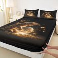 thumbnail image 5 of Manfei Dreamy Kitten Bed Sheets, Neon Butterfly Planet Full Size Sheets, Black Golden, 4-Piece, 1 Flat Sheet, 1 Fitted Sheet and 2 Pillowcases, 5 of 6