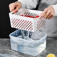 thumbnail image 5 of Caja de almacenamiento para refrigerador, de plástico de grado alimenticio, con drenaje, transparente, de doble capa, de gran capacidad, para almacenar frutas en el refrigerador, 5 of 5