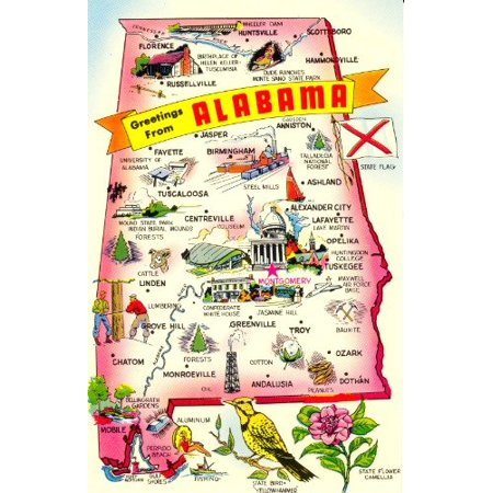 Laminated Poster Alabama State Map Glossy Poster Banner Fun Cool