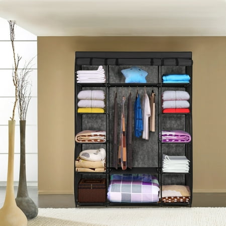 Roll Up Closet Door iKayaa Modern Portable Fabric Closet Roll Up Clothing Wardrobe Cabinet Storage Organizer Clothes Hanger Rack W/ 13 Storage Shelves 1 Hanging Rod ()