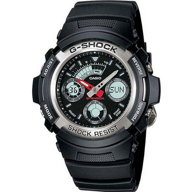 Men's AW590-1AVCF G-Shock Black and Silver-Tone Analog Digital Watch