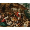 thumbnail image 2 of Follower of Jacopo da Ponte 18x15 Black Ornate Wood Framed Double Matted Museum Art Print Titled - The Adoration of the Shepherds, 2 of 5