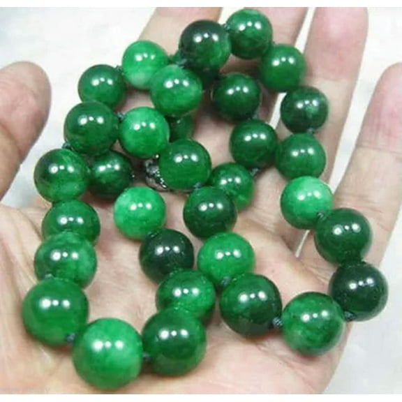 K-KED 8mm Natural Green Jade Gems Round Beads Knotted Necklace Long 14-100 Inches-22 in