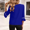 thumbnail image 4 of VEKDONE Women's V Neck Top Elegant Puff 3/4 Sleeve Solid Color Tunic Tops Fashion Business Work T Shirts Summer Loose Fit Going Out Tees Blue XL, 4 of 8