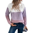 thumbnail image 1 of Suéter Informal de Cuello Redondo, Acanalado, de Punto con Bloques de Color, Hombros Caídos y Larga para Mujer, Otoño e Invierno. Púrpura XXL, 1 of 9