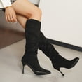 thumbnail image 6 of A-495 Black Women Solid Color Pointed Toe Boots Buckle Strap Mid Leg Slim Heel High Heeled Fashion Casual Winter Shoes, 6 of 6