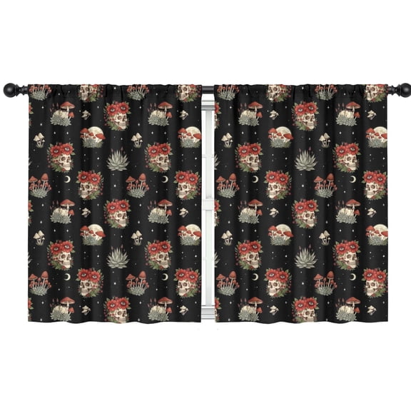 Blackout Kids Curtains,Black Skull Flower Mushroom Pattern Childrens Insulated Curtains Set Of 2,Bedroom Essentials,Toddler Room Decor 42"x54"