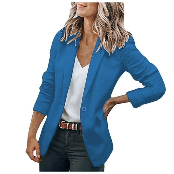 Wefuesd Blazer for Women 2023, Jackets Women's Open Work Blazers Coat Casual Sleeve Front Long Office Women's Coat, Columbia Jacket Women, Winter Jackets for Women, Blue M
