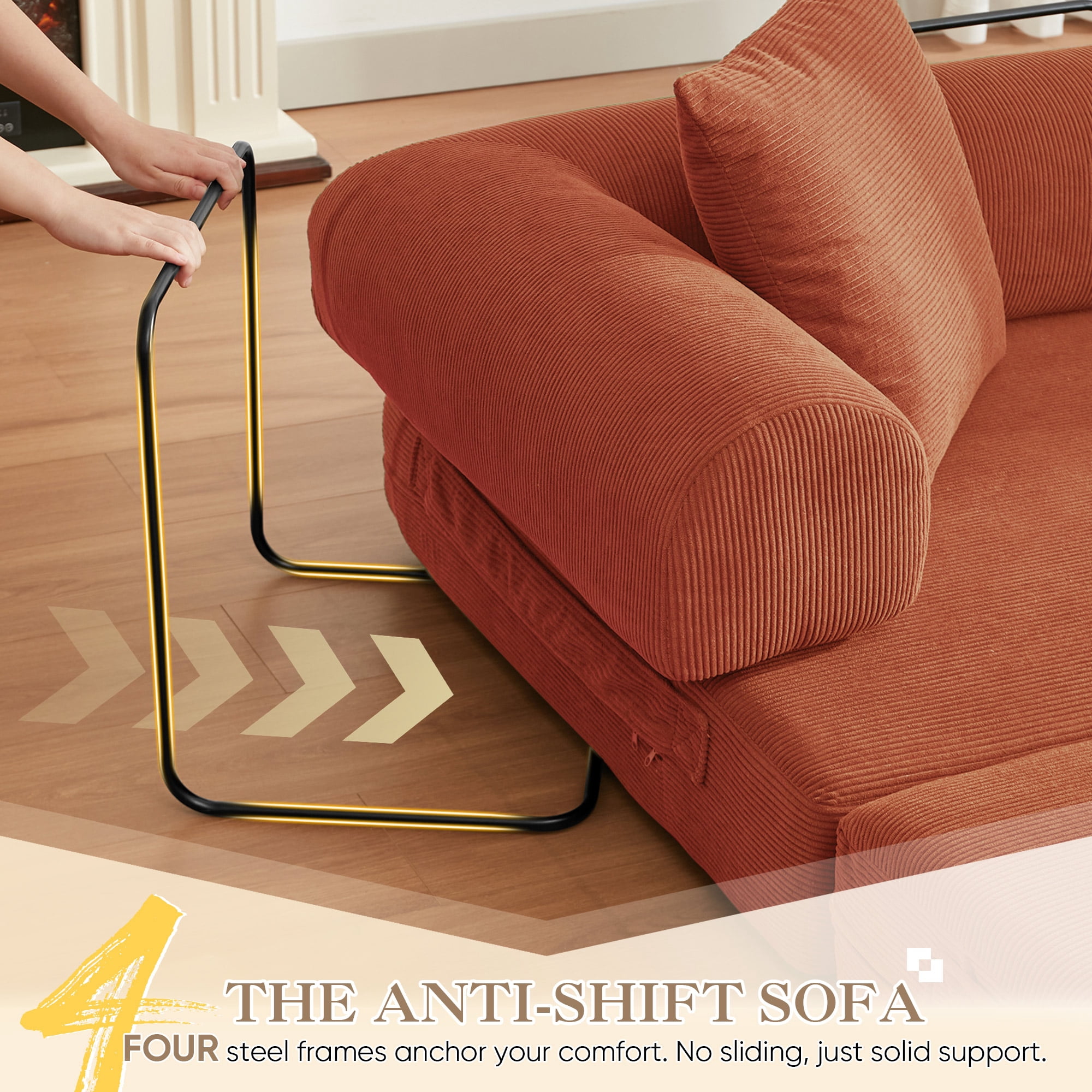 Timbernest 78.5" King Size Sofa Bed, 4 in 1 Convertible Sofa bed, Corduroy Boneless Floor Sleeper Sofa, Orange