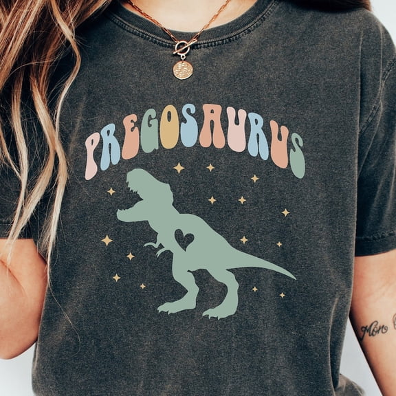 NODB Pregnancy Announcement Shirt For Women, Retro Pregosaurus T-Shirt For Baby Shower, Funny Gift For Expecting Mom Shirt For Baby Announcement BLACK Unisex S-5XL Hot Trending Shirt