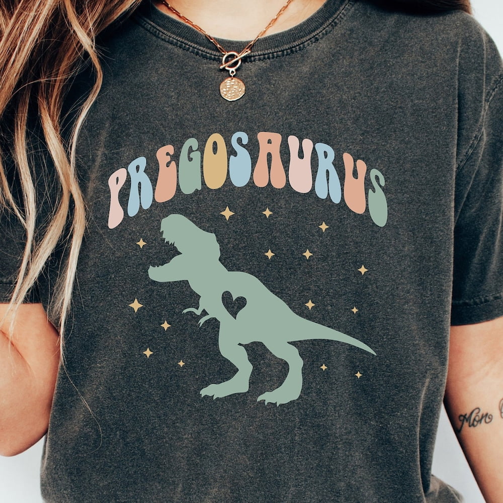 Pregnancy Announcement Shirt For Women, Retro Pregosaurus T-Shirt For Baby Shower, Funny Gift For Expecting Mom Shirt For Baby Announcement Unisex S-5XL Hot Trending Shirt