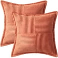 thumbnail image 6 of Coral Red Corduroy Pillow Covers 16x16 Inch with Splicing Set of 2 Super Soft Boho Striped Pillow Covers Broadside Decorative Textured Throw Pillows for Spring Couch Cushion Bed Livingroom, 6 of 12